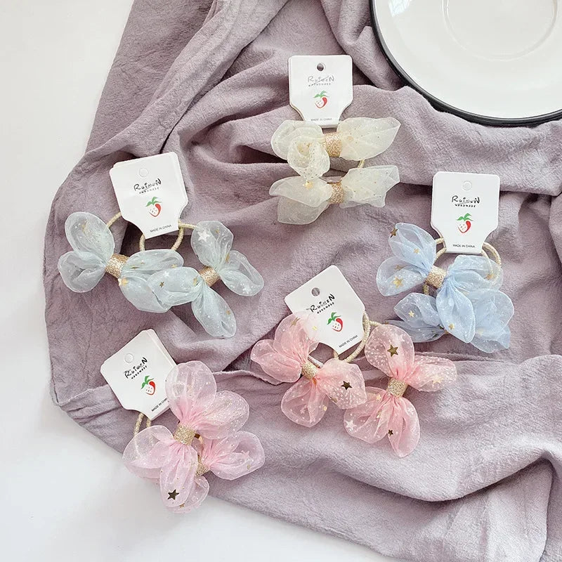 2PC SWEET BOW GIRLS ELASTIC HAIR BANDS LACE