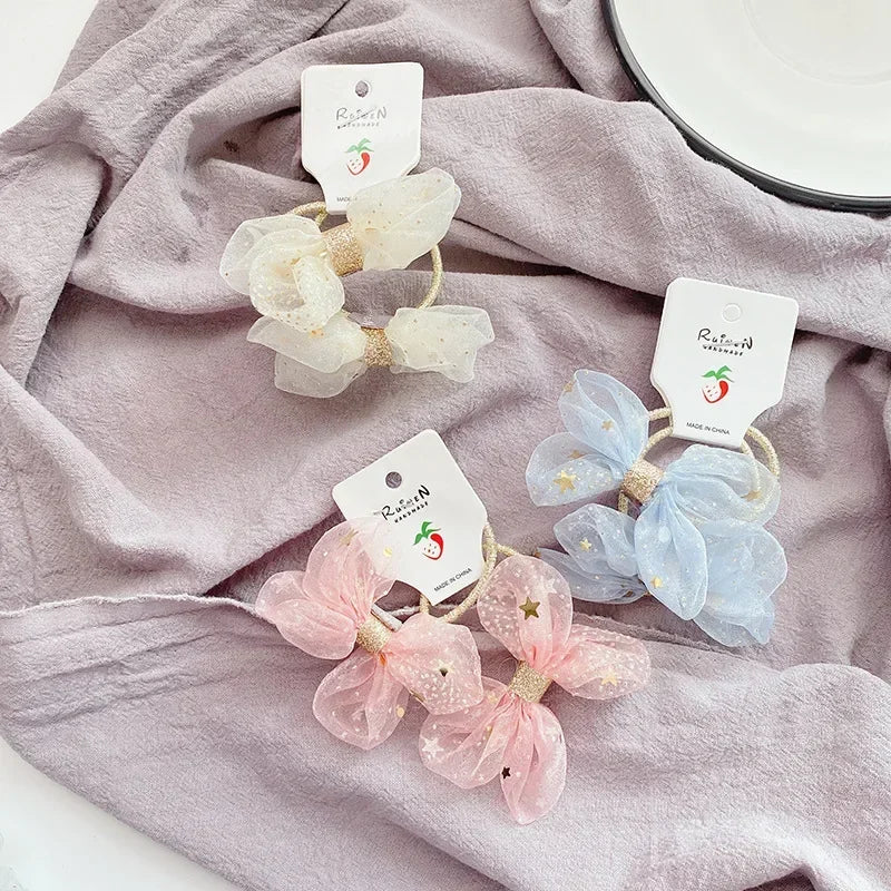 2PC SWEET BOW GIRLS ELASTIC HAIR BANDS LACE