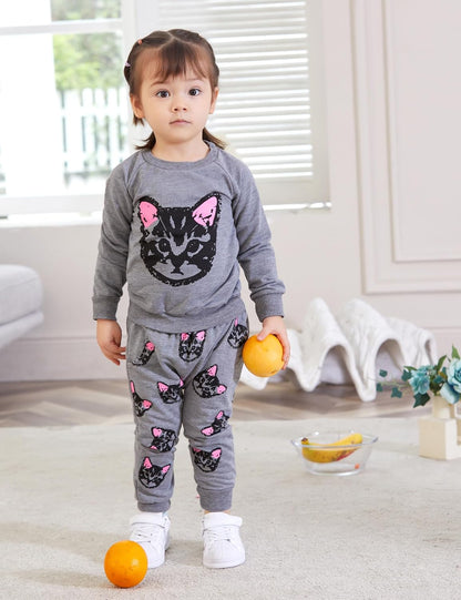 Toddler Kids Girls Cute Cat Sweatshirt Tops & Pants Tracksuit Outfits Set